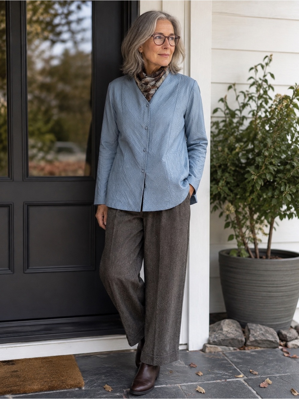 Eileen Fisher 100% Silk Quilted Jacket Blue Textured Button Front L